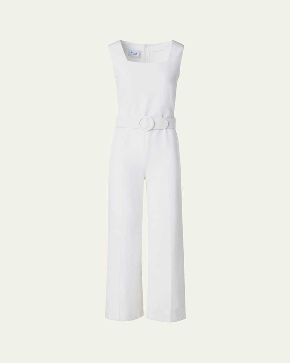 Square-Neck Sleeveless Belted Jersey Crop Jumpsuit